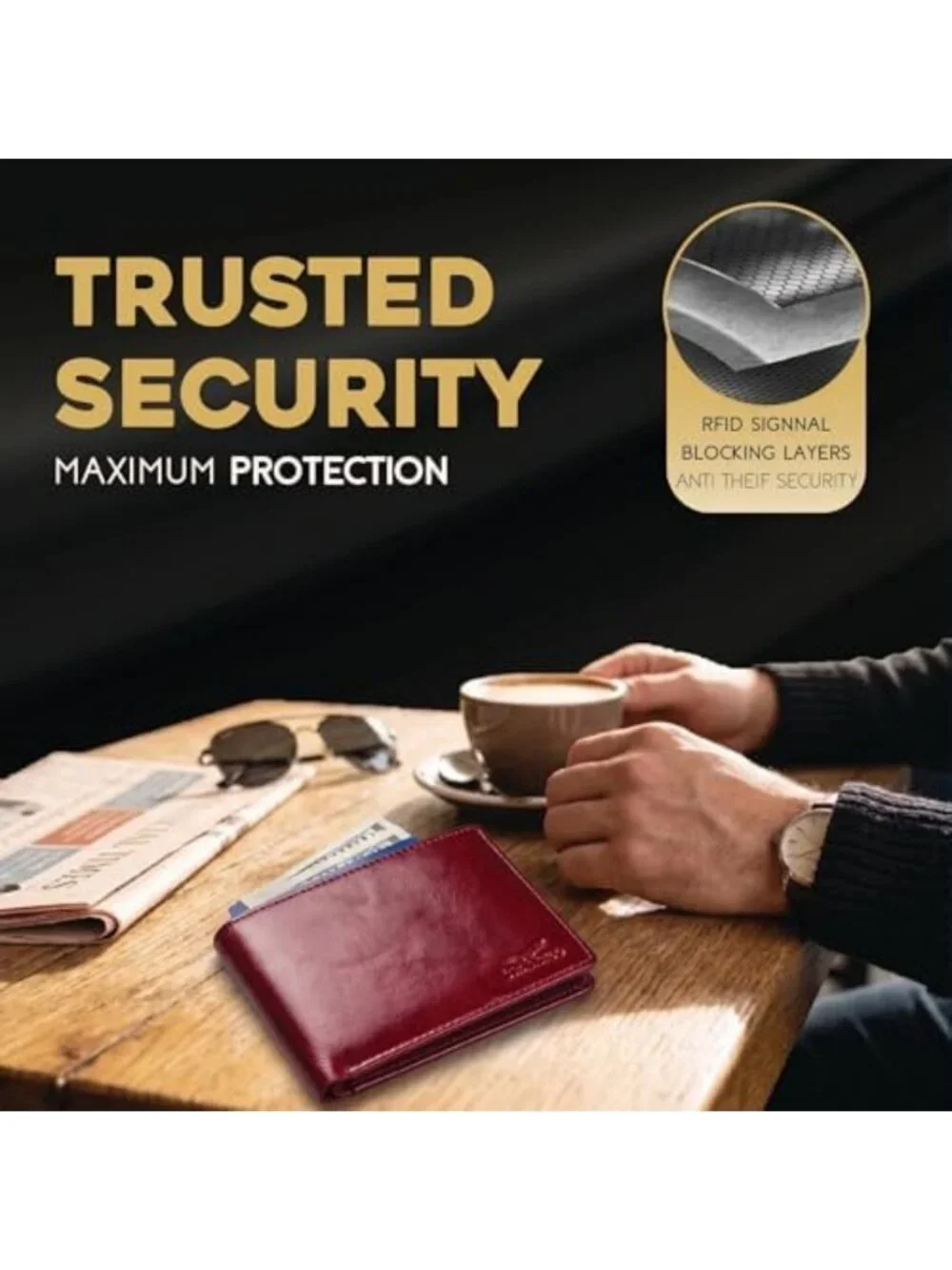 Men's RFID Blocking Leather Bifold Wallet with ID Window, Slim & Stylish Design